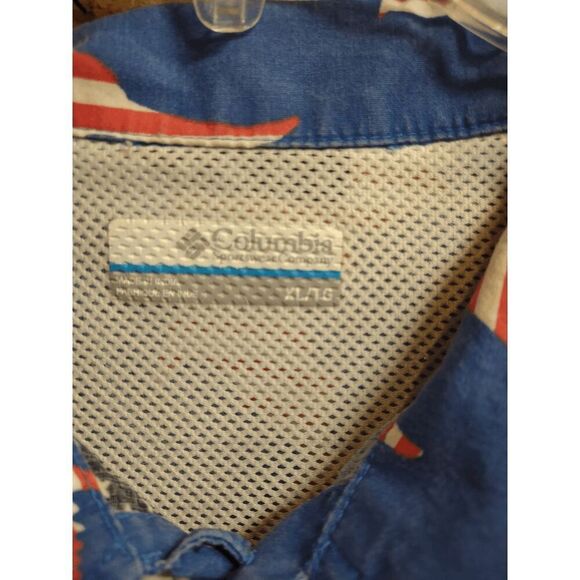 Columbia PFG Men's XL American Flag Fish Fishing Shirt 100% Cotton - Picture 2 of 4